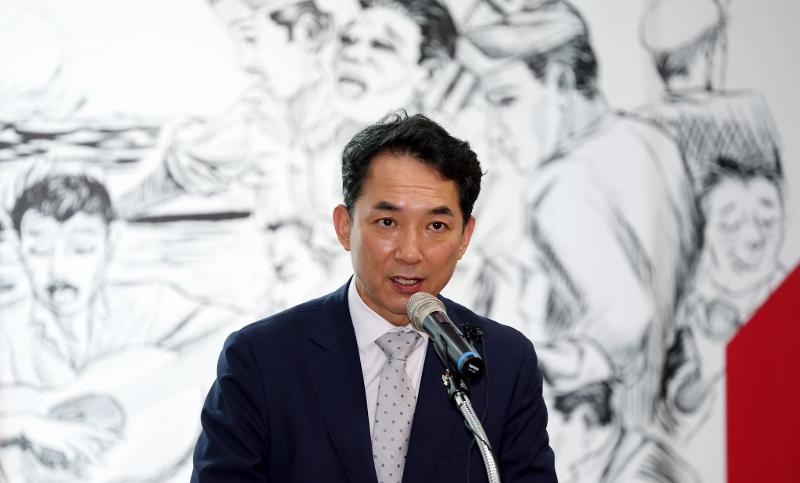 Minister of Patriots and Veterans Affairs Park Minshik on June 28 delivers a congratulatory speech at the opening ceremony for the exhibition 