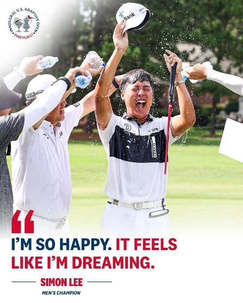 Lee Seung-min on July 20 celebrates after winning the men's division at the inaugural U.S. Adaptive Open in Pinehurst, North Carolina.