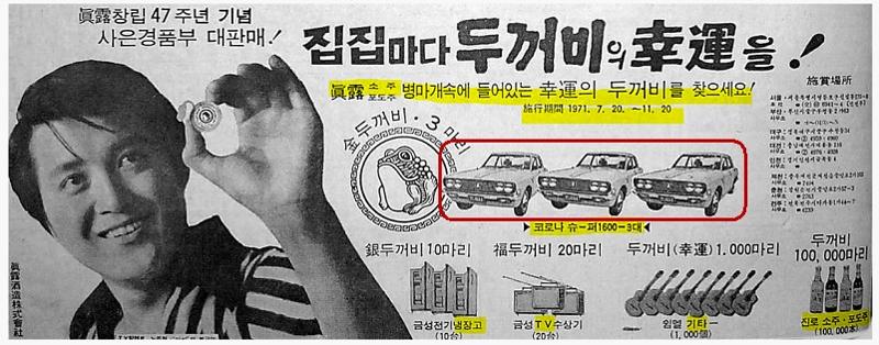 This 1970s newspaper ad is for Jinro, the nation's oldest brand of diluted soju. (Hite Jinro)