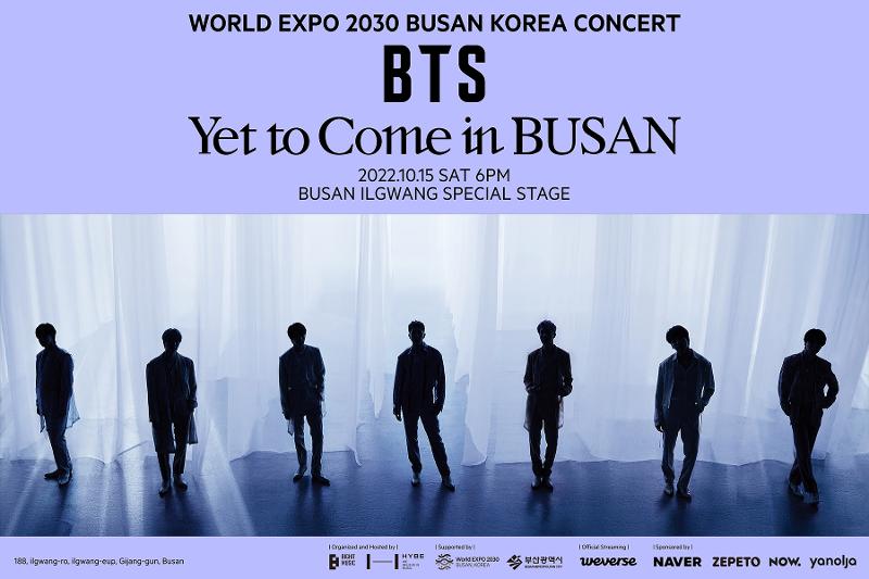 The K-pop super group BTS in October will hold a concert for up to 100,000 spectators in Busan to promote the port city's bid to host the 2030 World Expo. (Big Hit Music)