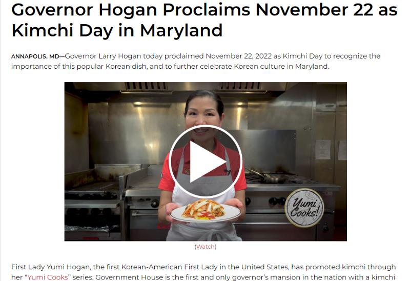 State of Maryland proclaims Kimchi day