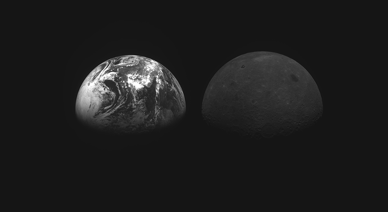 The nation's first lunar orbiter Danuri on Dec. 17 will start entering its mission orbit around the moon. Shown is a picture of Earth (left) and the moon in a photo snapped by Danuri. (Korea Aerospace Research Institute)
