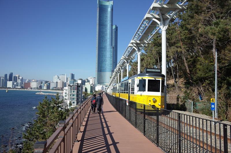 Shown are Haeundae Green Railway and Beach Train in Busan's Haeundae-gu District. 