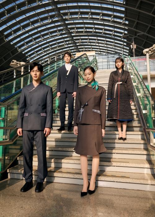 These Hanbok-inspired uniforms are designed for workers in transportation and leisure services.