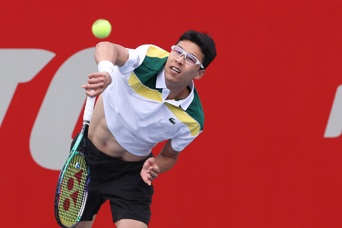 Tennis star Chung Hyeon on April 26 plays Jordan Thompson of Australia in the round of 32 of the Seoul Open, a tournament on the ATP Challenger Tour, at Olympic Park Tennis Center in the capital's Songpa-gu District.