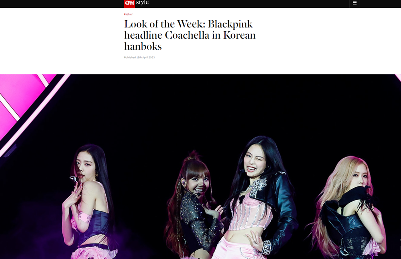 CNN on April 19 covered BLACKPINK wearing Hanbok as the girl group on April 15 headlined the Coachella Valley Music and Arts Festival in Indio, California. (Screen capture from CNN website)