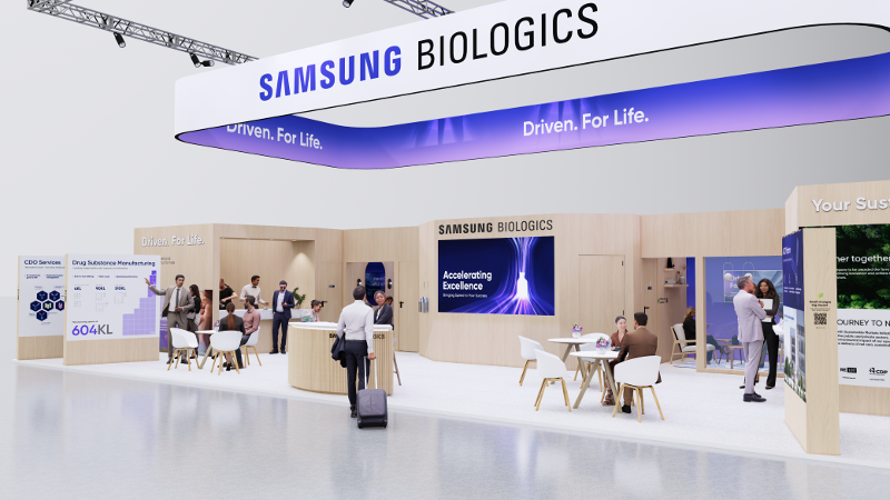 A record 544 domestic pharmaceutical and bio companies and organizations from June 5-8 will participate in this year's Bio International Convention in Boston. This image shows Samsung Biologics' promotional booth at the event. (Samsung Biologics)