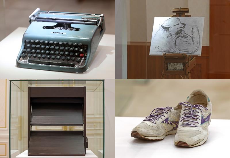 Clockwise from left are Rhee Syngman's English-language typewriter, Park Chung-hee's sketch of his pet dog, Kim Young-sam's running shoes and Roh Moo-hyun's reading table. 