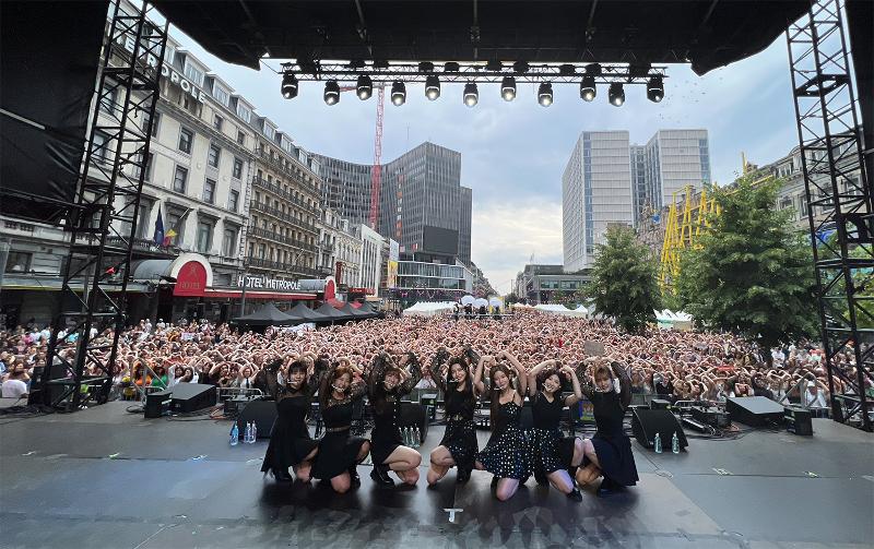 The K-pop girl group CSR, aka Cheotsarang (First Love) in Korean, on June 17, 2023, poses for photos at a performance in Brussels, Belgium, as part of Hallyu Town in Belgium, a two-day festival that attracted more than 47,000 visitors. (Screen capture from CSR's Instagram account)