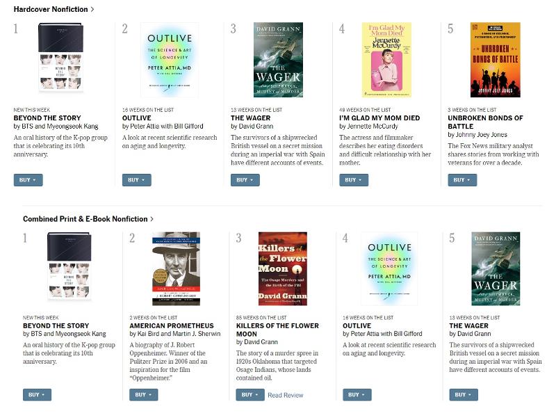 🎧 BTS' 10th-anniversary memoir tops NY Times bestseller list :  :  The official website of the Republic of Korea