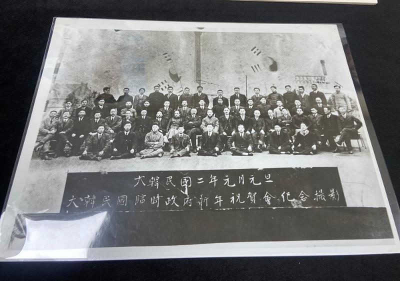 An original photo preserved at the storage room of the Independence Hall of Korea from Jan. 1, 1920, shows members of the Korean Provisional Government in Shanghai, China, posing for a photo to mark the new year. (Yoon Hye-rin) 