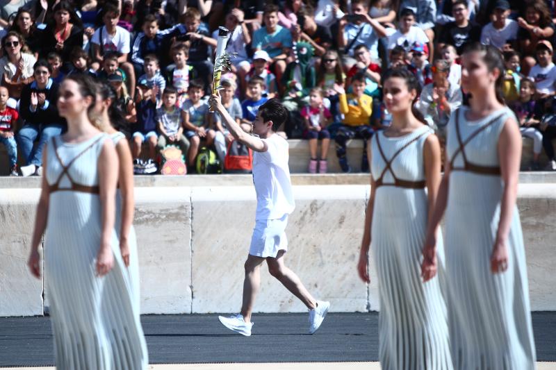 The Olympic torch to start next year's Gangwon Winter Youth Olympics in Gangwon-do Province began its journey to Korea on Oct. 3 from Panathenaic Stadium in Athens, Greece.