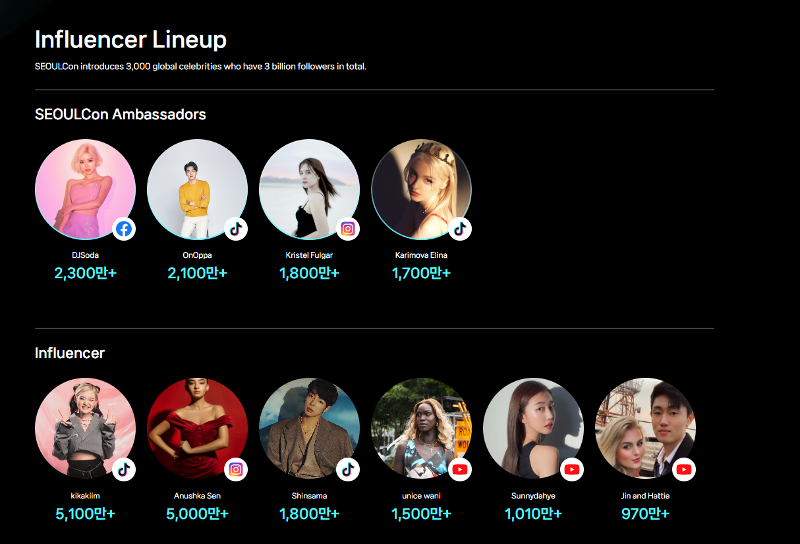 Shown are the promotional ambassadors and influencers of this year's Seoul Con. (Seoul Con's official website) 