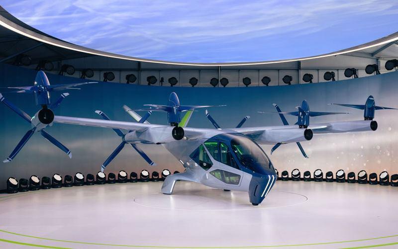Supernal, an affiliate of Hyundai Motor Group that makes advanced air mobility devices, on Jan. 9 showcased at CES 2024 a mock-up of S-A2, an electric vertical take-off and landing aircraft. (Hyundai Motor Group) 