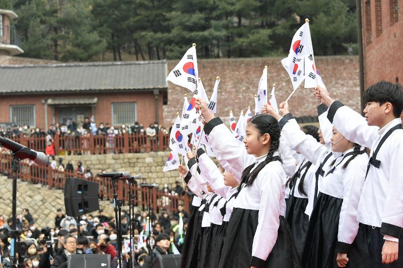 March 1, 1919, is when the March First Independence Movement began as Koreans flooded the streets to announce the nation's Declaration of Independence and protesting Japanese colonial rule. Shown are students on March 1, 2023, waving the national flag Taegeukgi at the 