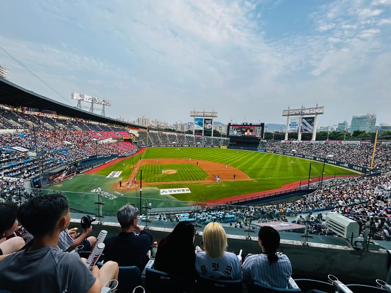 Spectators on Aug. 13, 2023, watch a game between the Seoul Kiwoom Heroes and Seoul LG Twins at Jamsil Baseball Stadium in Seoul's Songpa-gu District as part of the 2023 Shinhan Bank SOL KBO League. (Margareth Theresia)