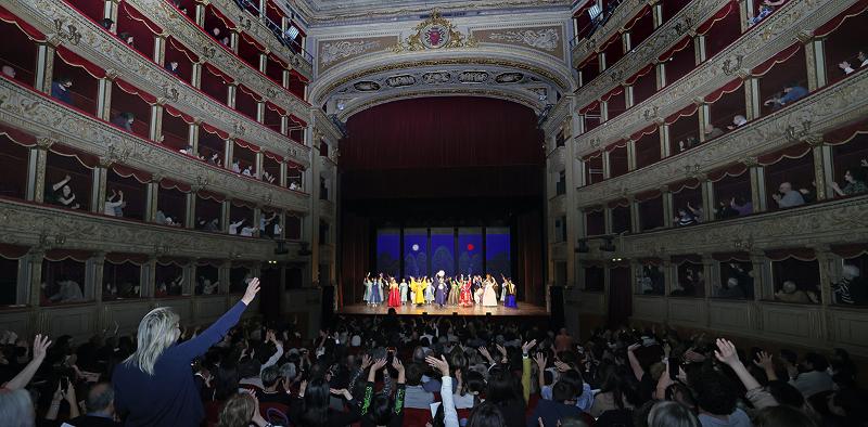 The audience at Teatro (Theater) Argentina in Rome on May 4 applaud after watching 