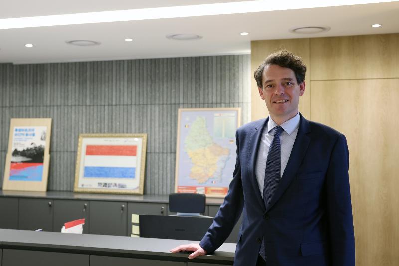 Jacques Files, the inaugural Luxembourg ambassador to Korea, on July 15 poses for photos at his embassy in Seoul's Jung-gu District. He said he wishes to strengthen bilateral cooperation in all sectors. 