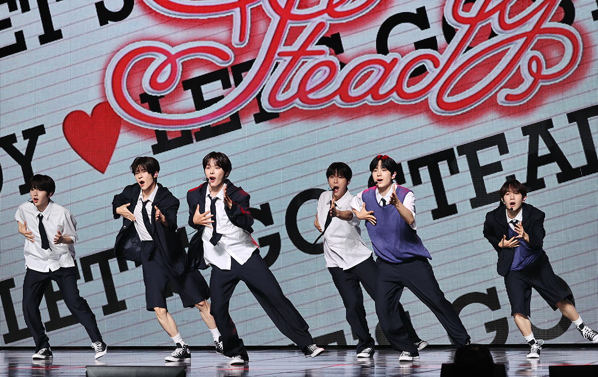 NCT WISH, the Japan-based sub-unit of the K-pop boy band NCT, on Sept. 24 performs a new song at a news conference for the release of the group's first EP 
