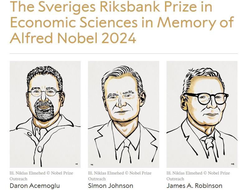 The Nobel committee of the Royal Swedish Academy of Sciences on Oct. 14 announced (from left) MIT professors Daron Acemoglu and Simon Johnson and University of Chicago professor James Robinson as the co-winners of this year's Nobel Prize in Economic Sciences for their studies on 