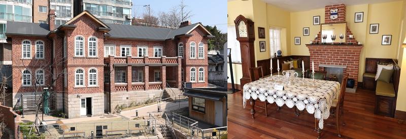 Dilkusha in Seoul's Jongno-gu District is a house built in 1924 by American expat Albert W. Taylor. On the left is the building's exterior and on the right is a replica of the living room. 