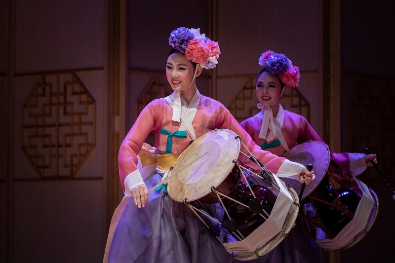 'The opening ceremony for the 2025-26 cultural exchange year with Japan and China was held on April 14 in Tokyo. Shown is a jangguchum (drum dance) performance from the ceremony. 