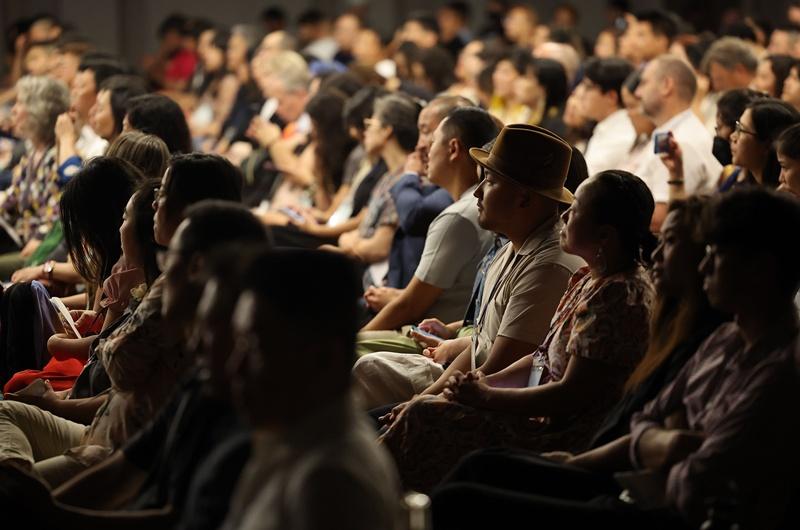 Participants on July 11, 2023, listen to a speech at an event hosted by the International Korean Adoptee Associations at COEX Mall in Seoul's Gangnam-gu District. (Yonhap News)