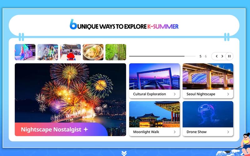The Korea Tourism Organization (KTO) on July 16 announced a summer travel exhibition on Visit Korea, an integrated platform for domestic tourism, featuring recommended destinations for foreign visitors customized for their travel preferences. Shown is a page on the platform on tourist sites for lovers of nightscapes. (KTO)