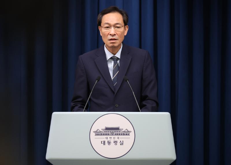 Senior Presidential Secretary for Political Affairs Woo Sang-ho on July 28 gives a news briefing at the Office of the President on the Aug. 15 hosting of the 