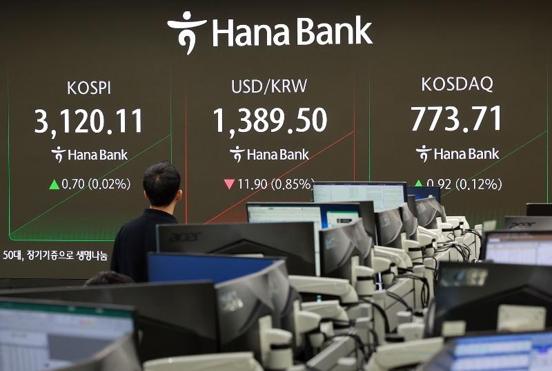 This is the dealers' room at the headquarters of Hana Bank on Aug. 4 in Seoul's Jung-gu District. (Yonhap News)  