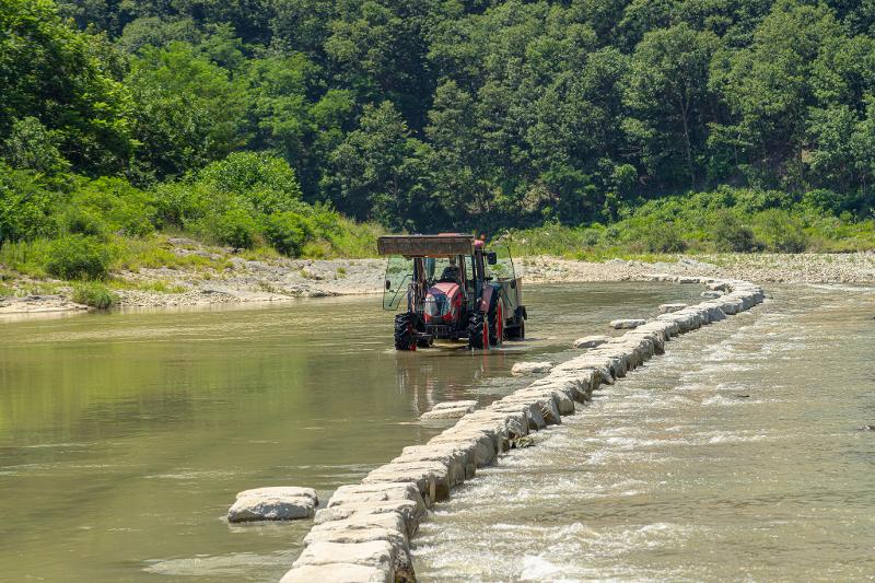 A tractor welcomes visitors to Menge Village in Andong, Gyeongsangbuk-do Province.