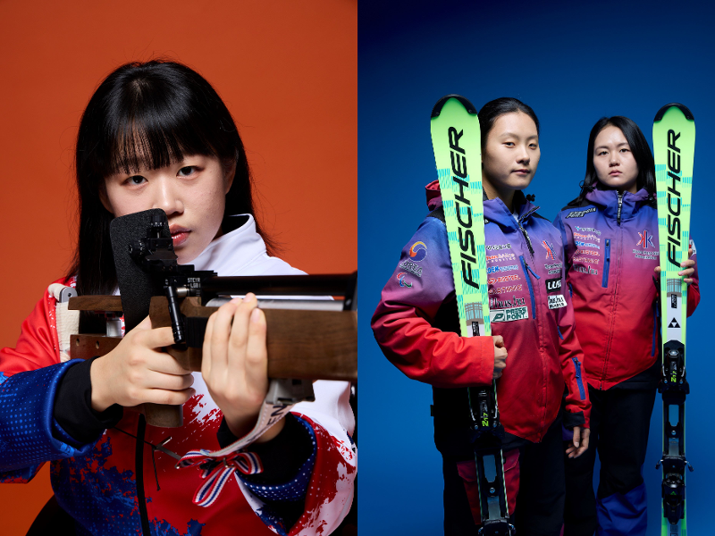 Nordic skier Kim Yun-ji (left), Alpine skier Choi Sara (center) and Choi's guide Eo Eun-mi (Korea Paralympic Committee)  
