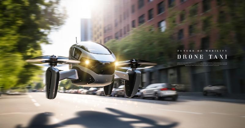 The Ministry of Land, Infrastructure and Transport on Feb. 26 released its 2030 Mobility Innovation Growth Roadmap targeting the innovation of modes of transportation and urban mobility overall, including the use of drone taxis (photo). (iClickArt) (Unauthorized reproduction and redistribution of this image is prohibited under copyright law.)