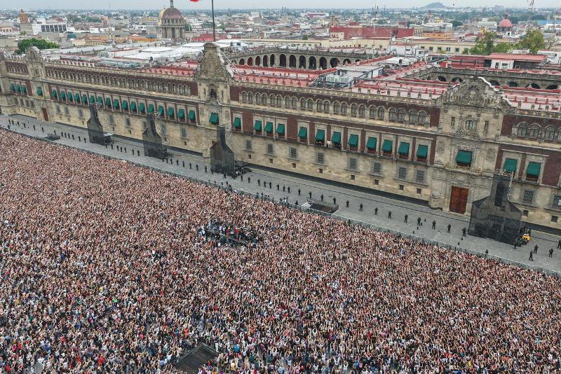 An estimated 50,000 people on May 6 welcome K-pop superstar BTS at Zocalo, the main square of downtown Mexico City..